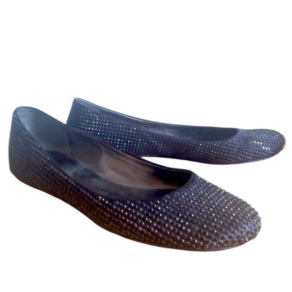 VTG Y2K BCBG Black Crystal Studded Satin Ballet Flats Shoes Whimsigoth Fairy 9